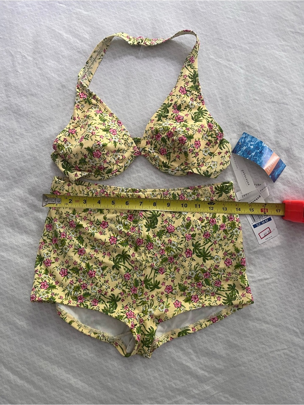 Jantzen Yellow Floral Bikini Set with Pink and Green Accents